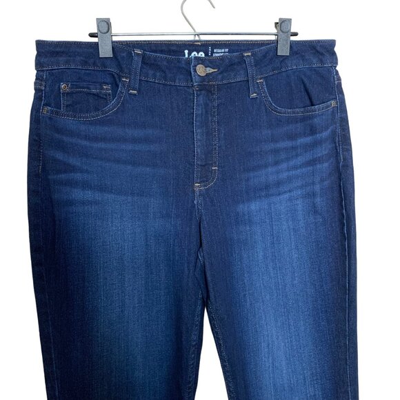 Lee Blue Jeans Straight Leg Mid Rise Dark Wash Denim Women's Size 16L - Picture 2 of 7